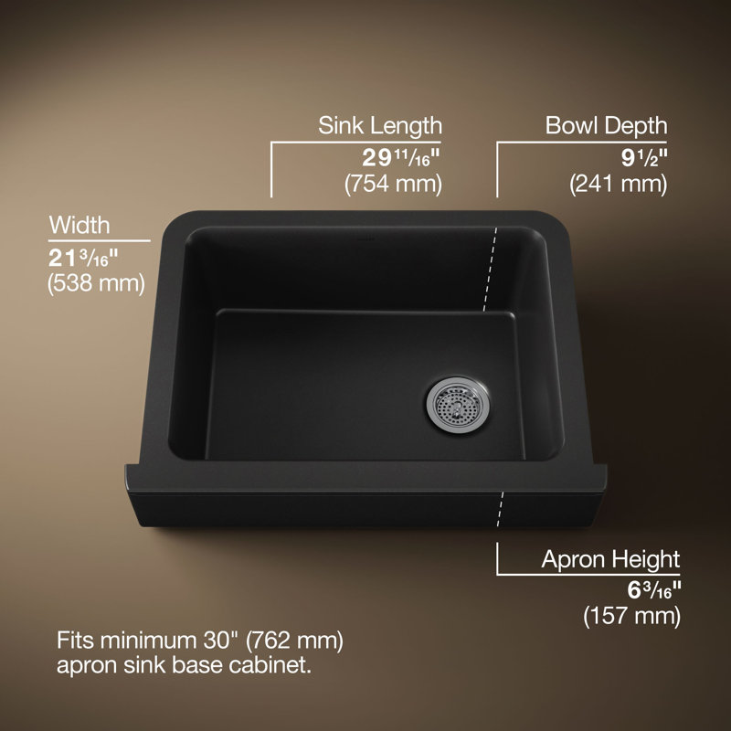 Cairn 29-3/4 In. Undermount Single-Bowl Farmhouse Kitchen Sink With Short Apron, Matte Black