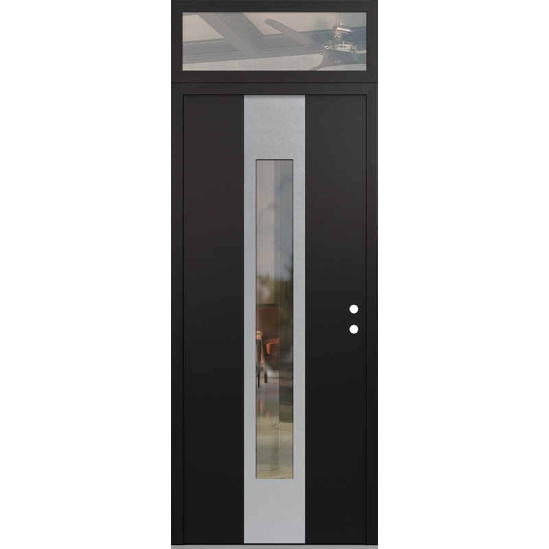 Porte d'entrée pré-suspendue en acier argenté à panneau gauche Diamond, Noir, Clair