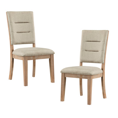 Chaises de salle à manger 2 pièces au fini chêne rustique, siège et dossier rembourrés en tissu beige (2 pièces), revêtement, structure en bois
