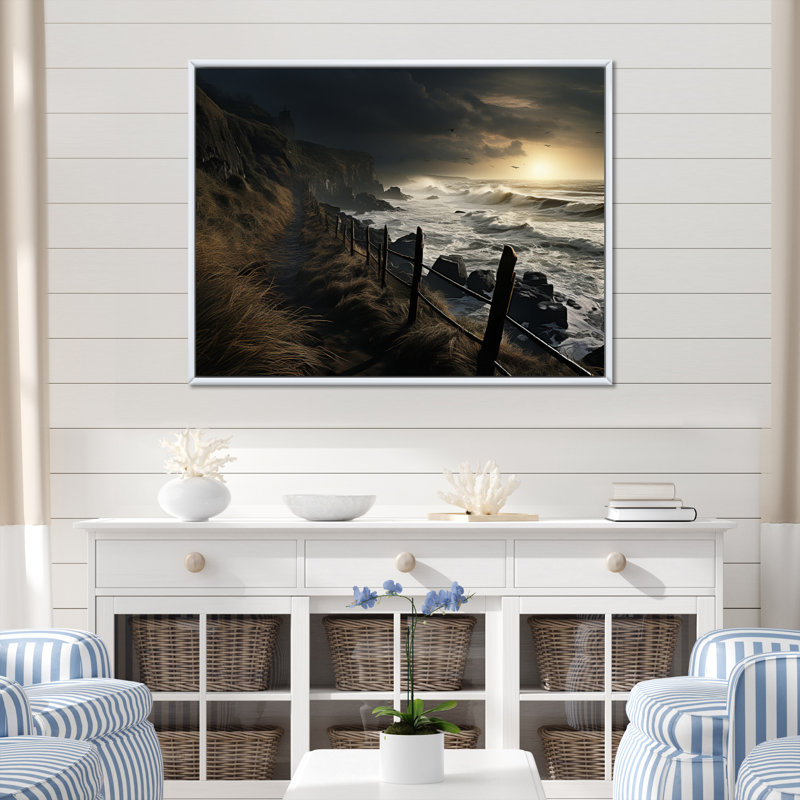 " Beach Storm Symphony I ", White Floater Framed, 12" H x 20" W x 1" D