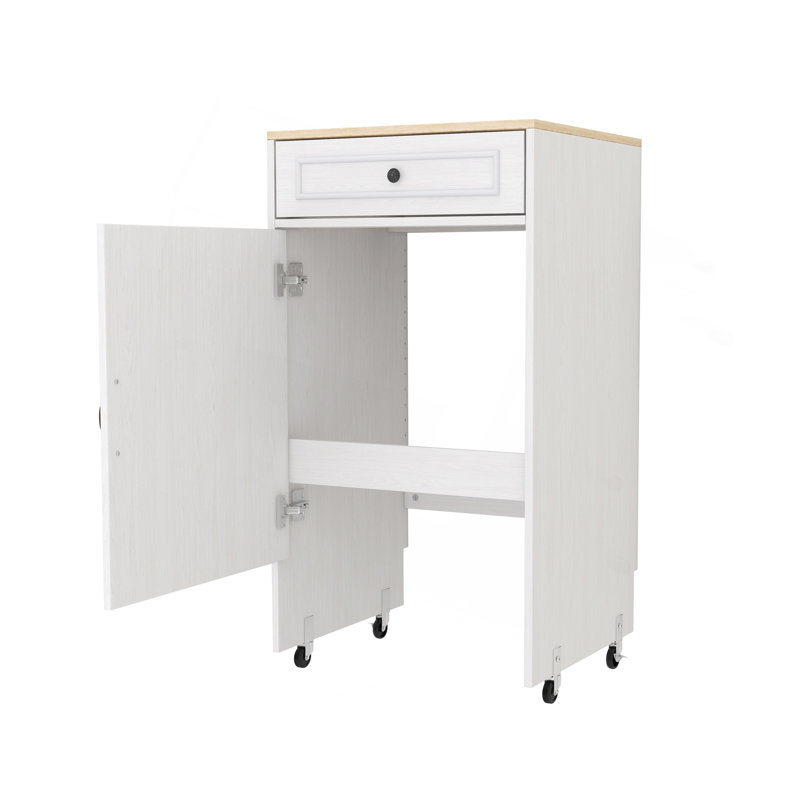 Robot aspirateur avec roulettes, support de rangement pour robot avec portes et tiroirs, table d'appoint pour salon, bureau personnel, cuisine - blanc antique