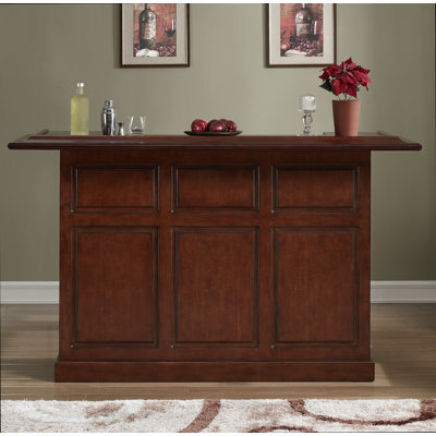 American Heritage Lexington Solid Wood Home Bar - English Tudor Finish with Ice Bucket, Bottle Wells, Elegant Poplar Nosing & Open Storage by American Heritage