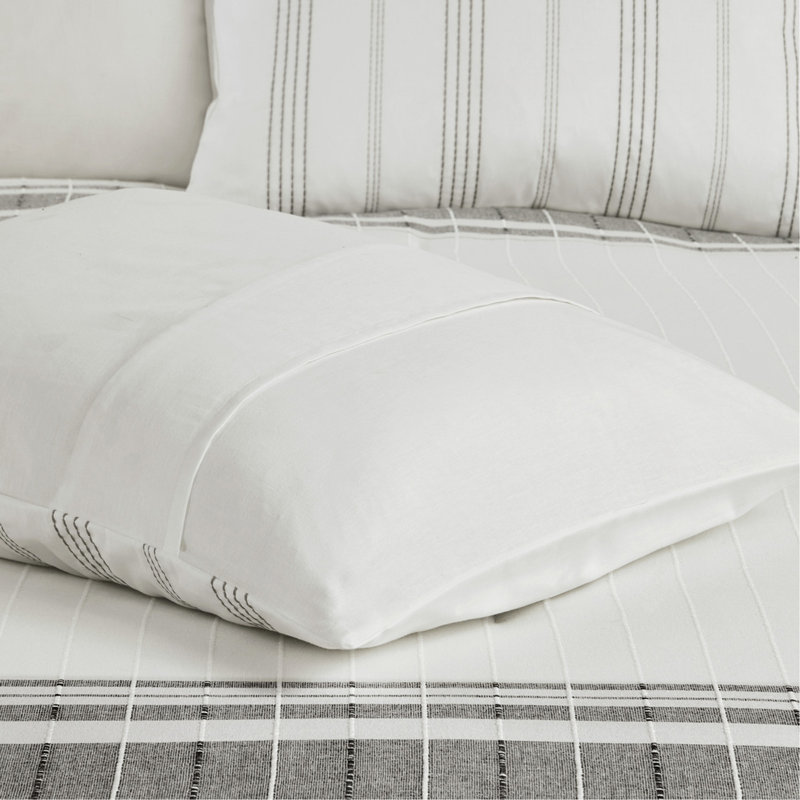 Ensemble d'édredon surdimensionné 6 pièces en jacquard de coton blanc / gris grand