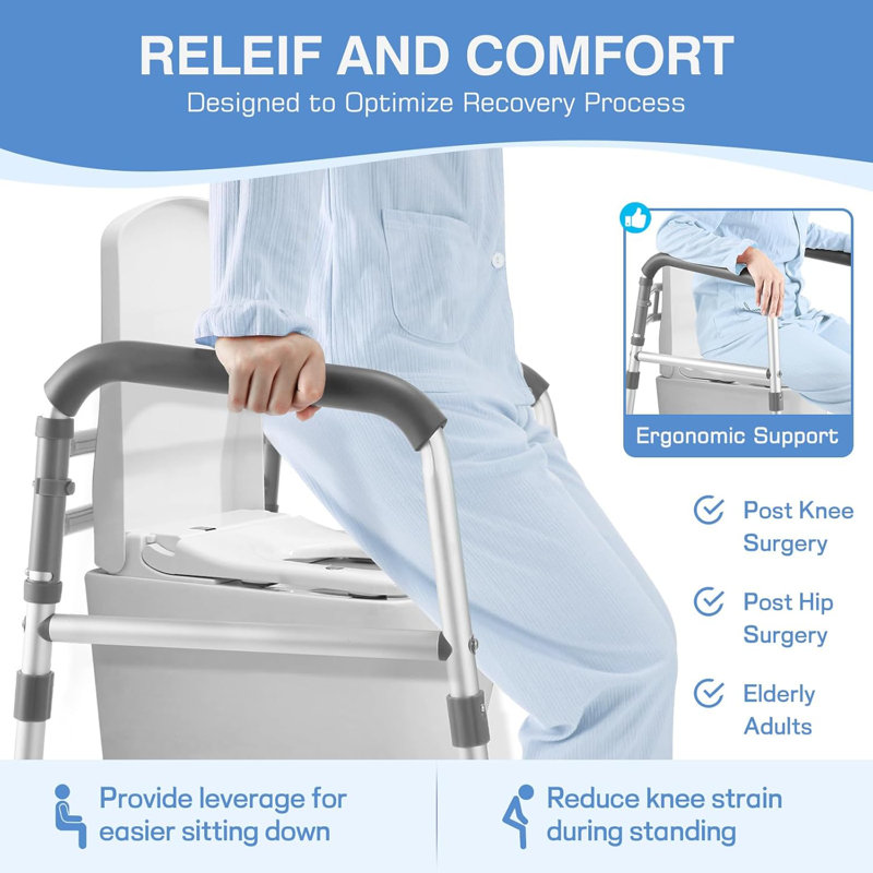 Adjustable Toilet Safety Rails with Reinforced Bars & Suction Cups for Disabled Elderly Bariatrics