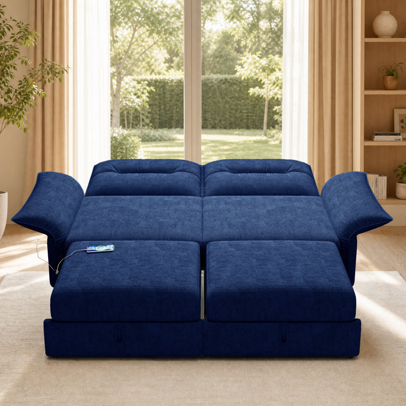 Canapé-lit 85 po multifonctionnel en chenille 85 po avec ports de charge USB, Blue
