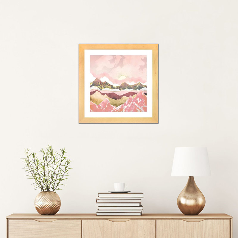Blush Summer Sunrise - impression d'art graphique, 16" H x 16" W x 1" D, Beige Wood Framed Paper, Blanc
