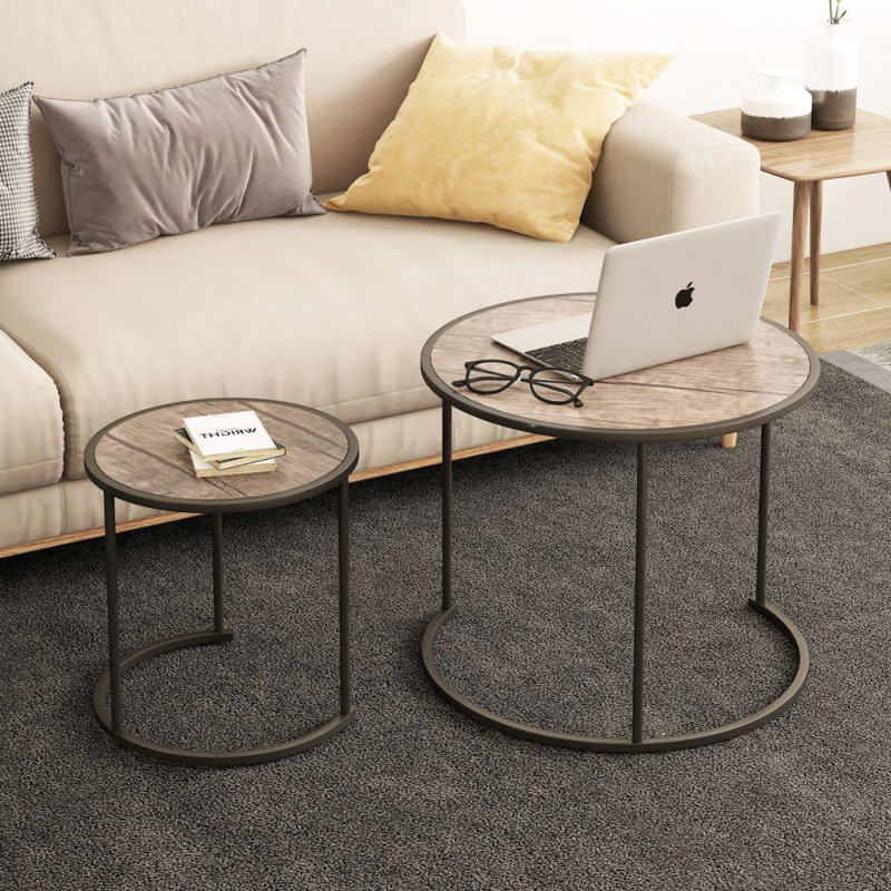 Twin-cute 24" Round Metal Frame Nesting Table