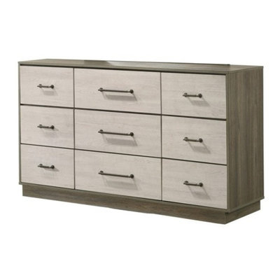 Commode 9 tiroirs de style moderne en bois beige et brun