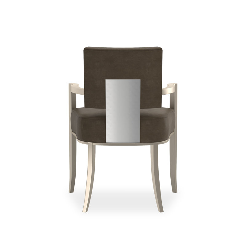 Caracole Classic Upholstered Arm Chair, Brown, Silver/Chrome
