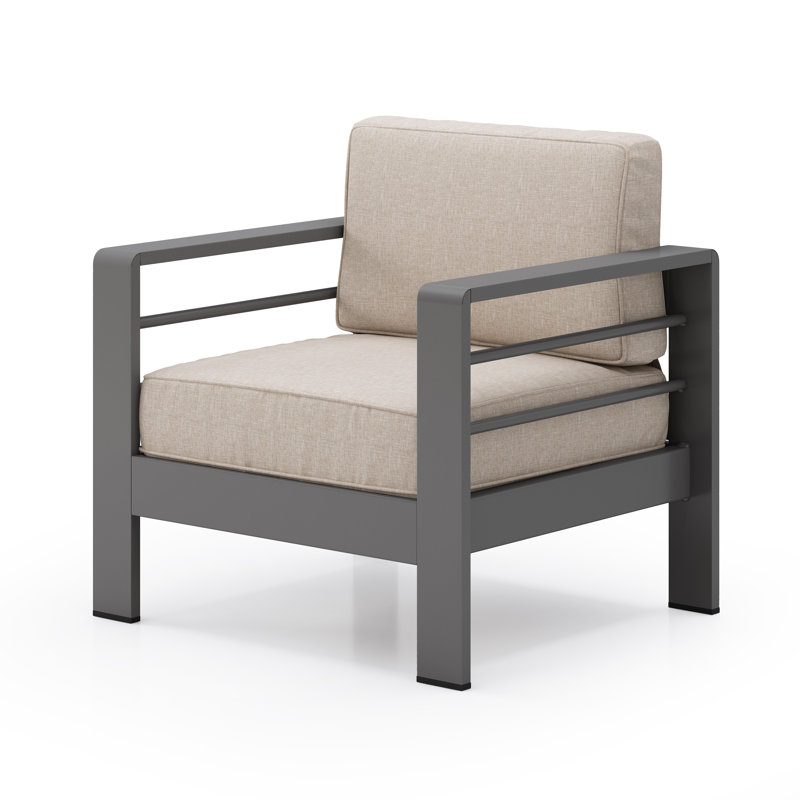 Caggiano Patio Aluminum Chair with Cushions, Beige, Gray