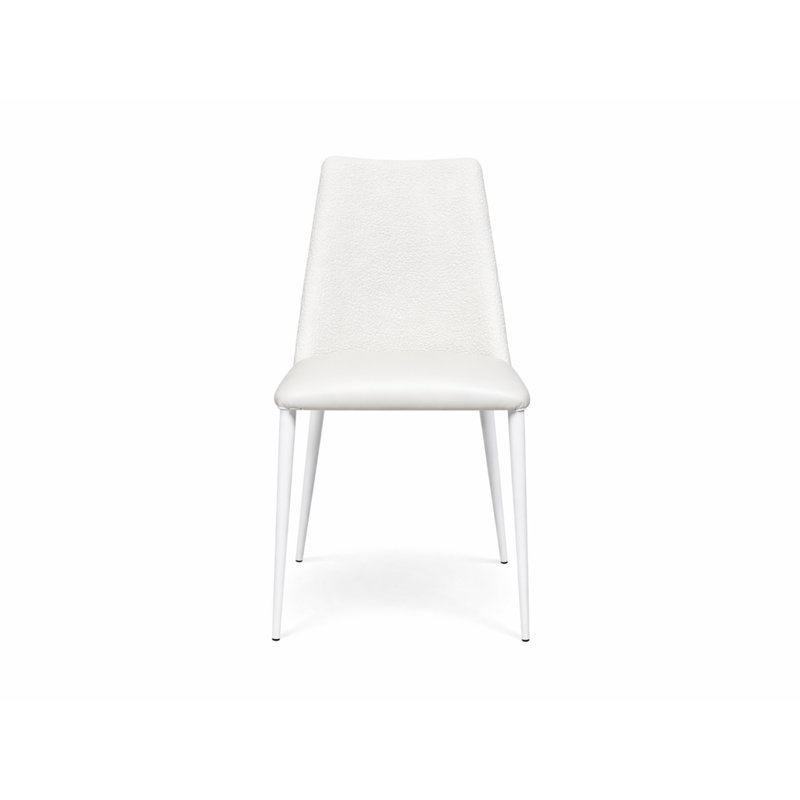 Chaise Clavene en cuir et coton., Blanc, Blanc