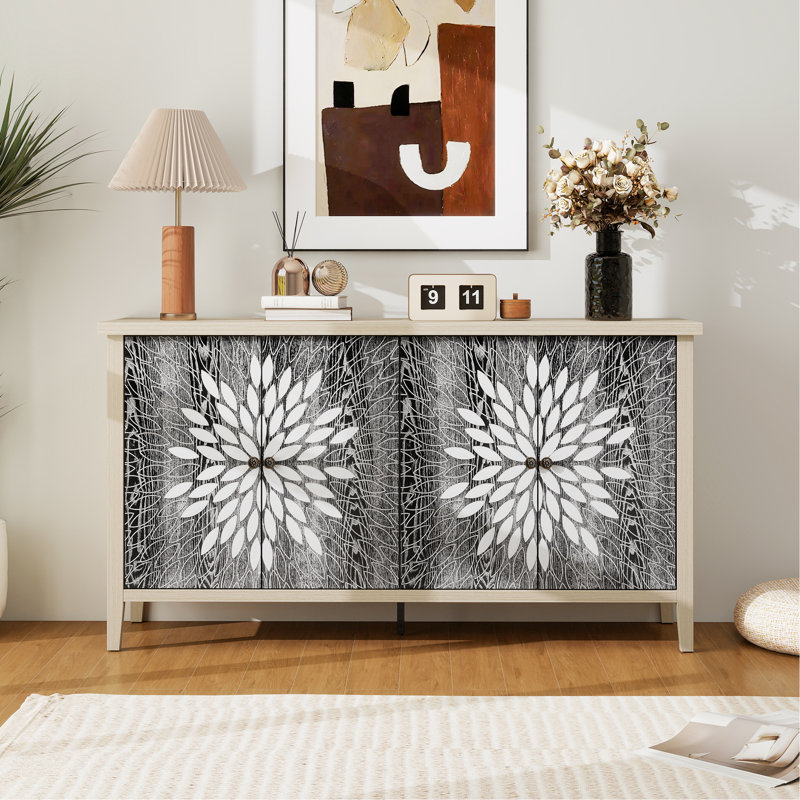 Buffet buffet, armoire de rangement avec rangement, armoire de rangement moderne avec 4 portes et tablettes réglables pour le salon, la salle à manger, la cuisine et le vestibule