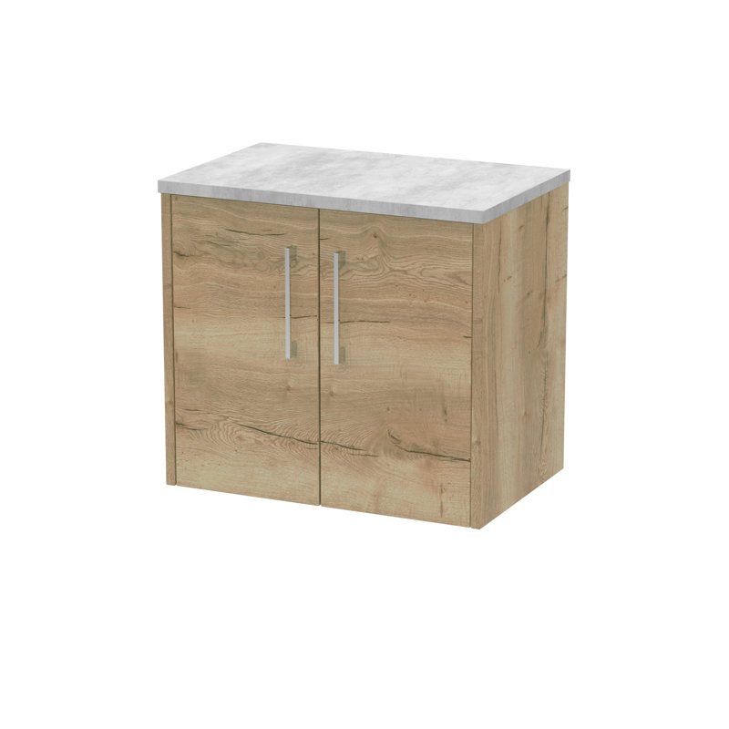 Juno 600mm Wall Hung Single Vanity Unit with Worktop, Autumn Oak