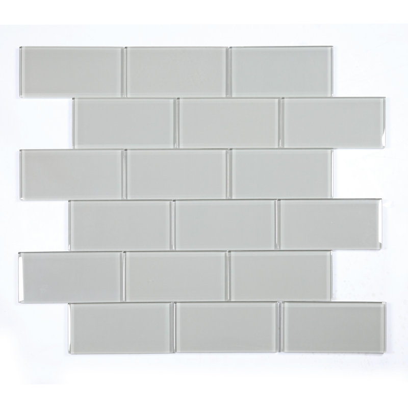Art Deco 1" x 2" Glass Mosaic Tile, Urban Corteccia White/Gray