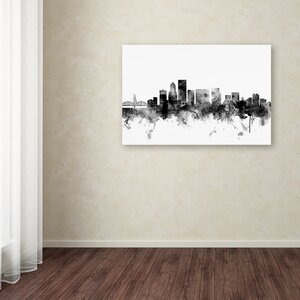 Latitude Run® Portland Oregon Skyline B&W Graphic Art on Wrapped Canvas ...