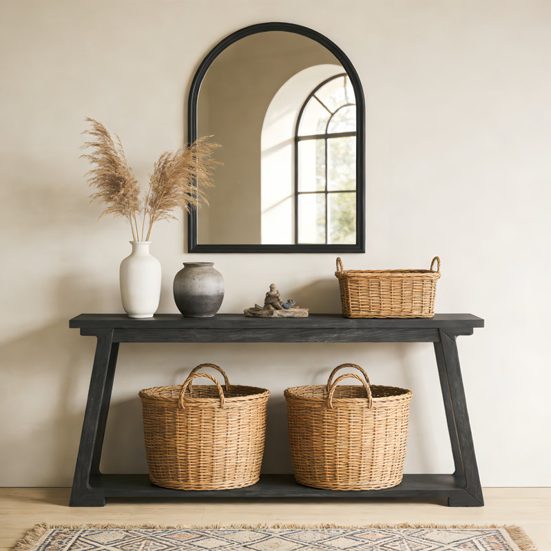 63-Inch Long Solid Wood Console Table, 2-Tier Narrow Sofa Table For Living Room, Entryway, Black