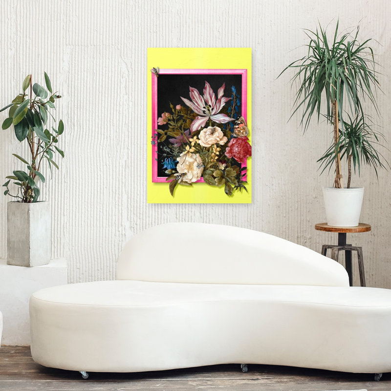 Vibrant Framed Bouquet Classic Colorful Elegant Butterfly Dragonfly Bee Flower Landscape Wall Art Print by Marja Van Den - Wrapped Canvas Print