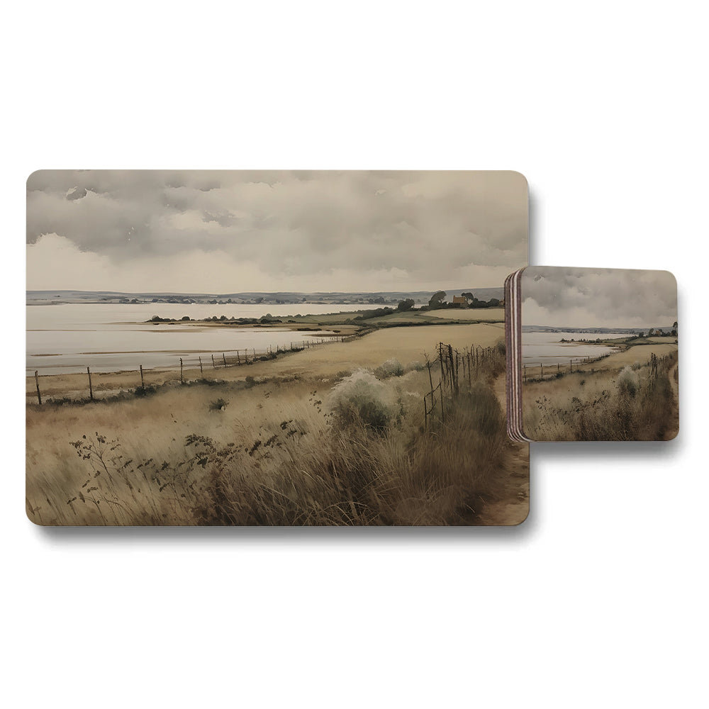 Coastal Landscape Placemats And Coaster Set With Seaside View