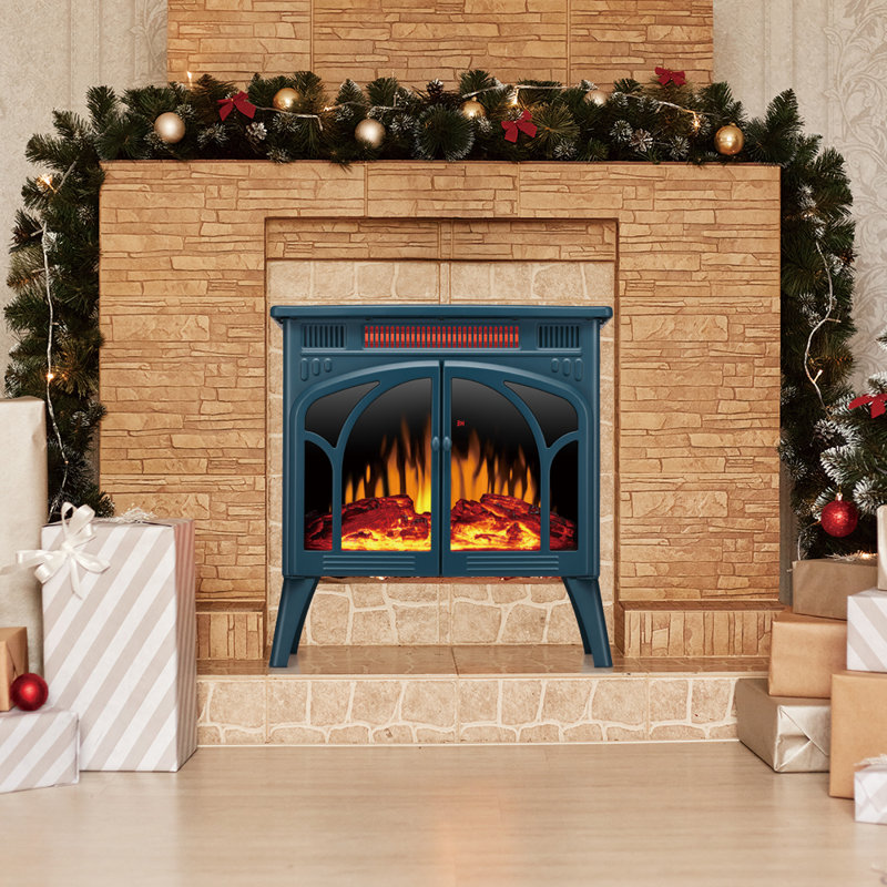 Cowsar 23.65'' W Portable Electric Fireplace Stove Heater Firebox with Remote and Timer, Overheating Protection,Blue Green