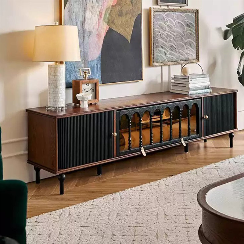 Meuble télé spacieux, Noir / brun, 78.74"