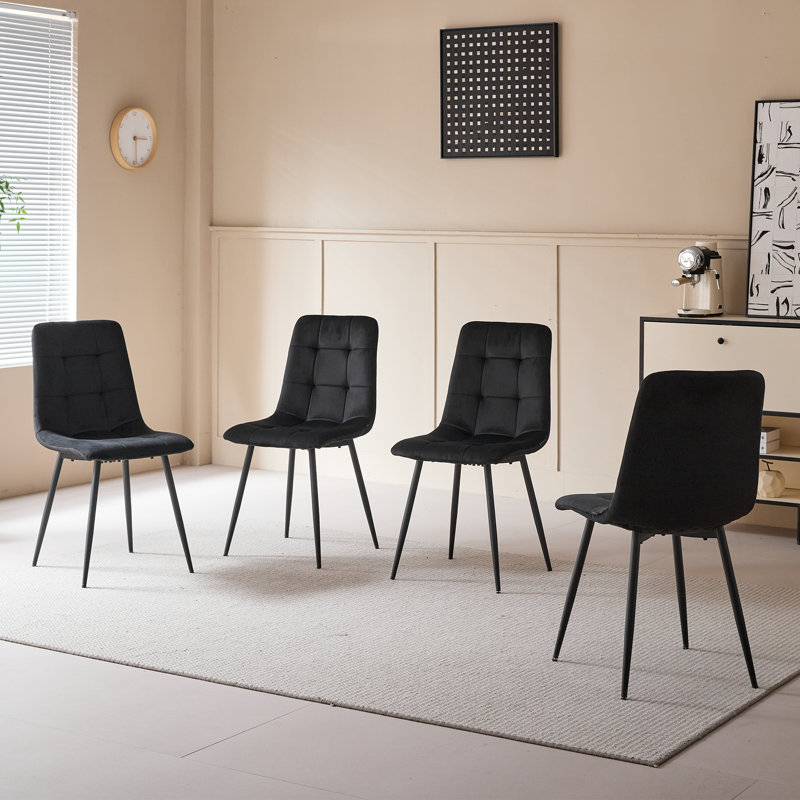 50cm H Velvet Upholstered Metal Side Chair, Black, 4
