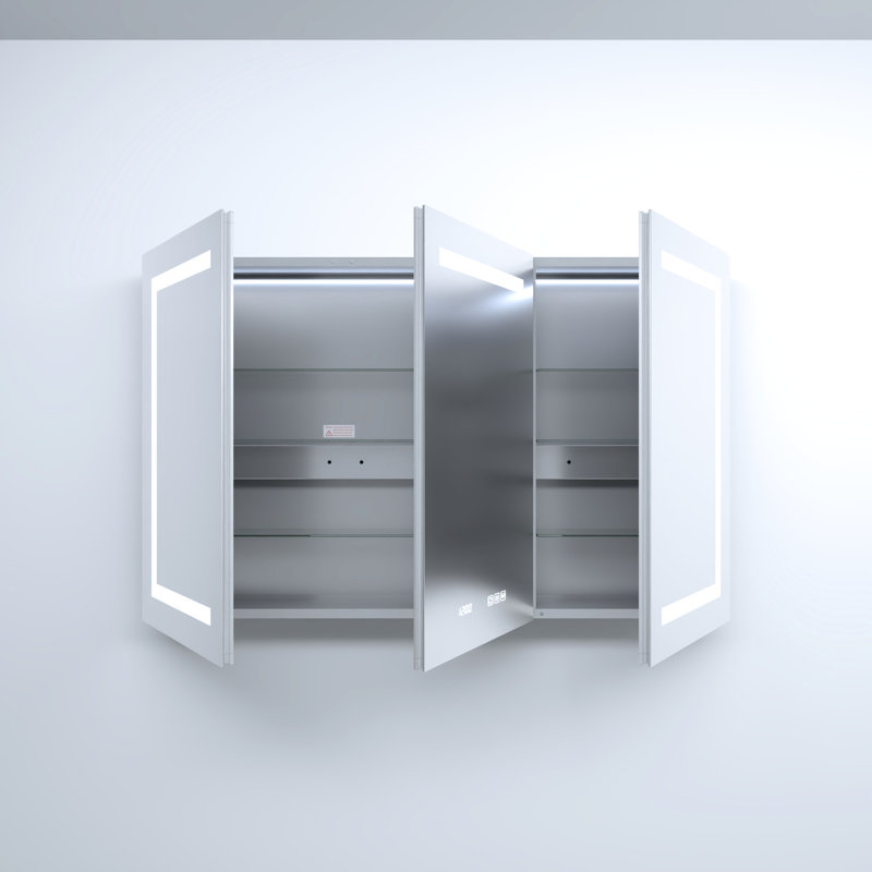 48 po Large armoire à pharmacie encastrée / à fixation en aluminium large 30 po avec tablettes réglables en verre trempé, DEL tricolore, ports de chargement l x H encastrés - définition miroir intégrée