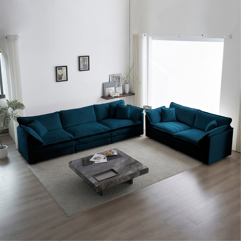 Ensemble de 2 canapés en chenille, Bleu