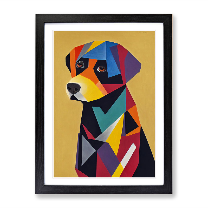 Dog Geometric No.3 Abstract - Single Picture Frame Print, Black, 34cm H x 25cm W x 2cm D