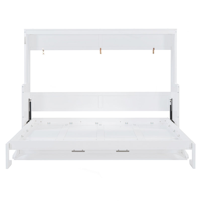 Lit escamotable avec élévateur hydraulique et bureau, Blanc, Grand lit