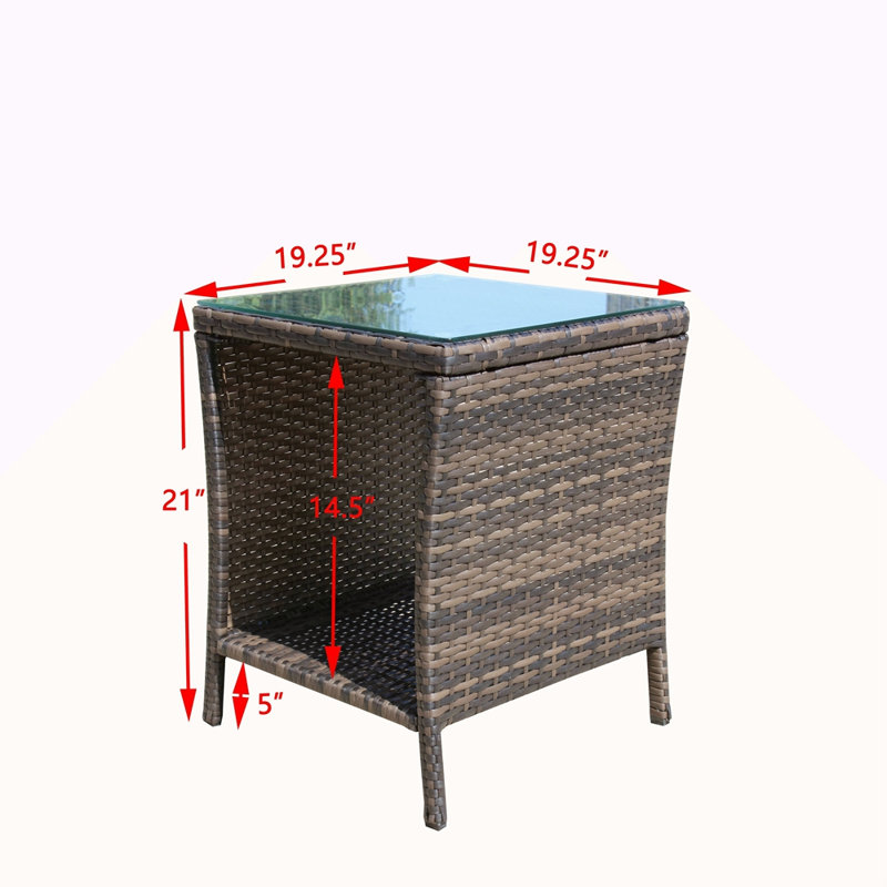Table basse d'extérieur 1 table basse avec verre trempé transparent, Brun