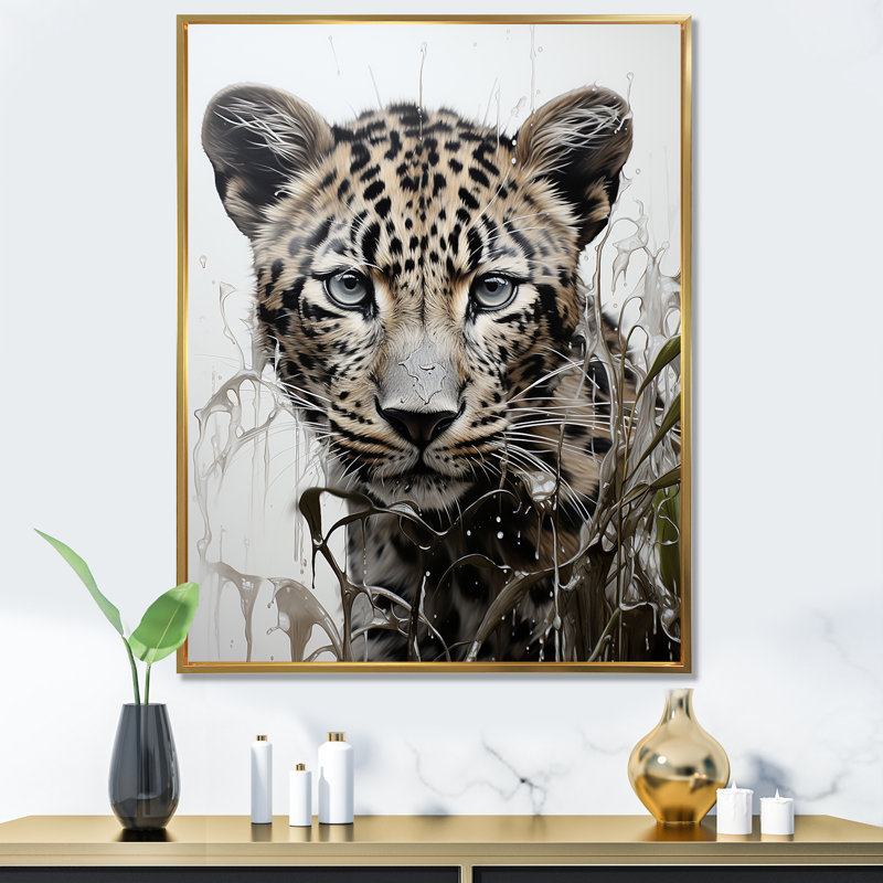 Monochromes intrigue léopard sur toile, Cadre flottant noir, H 20 po x l 12 po x P 1 po