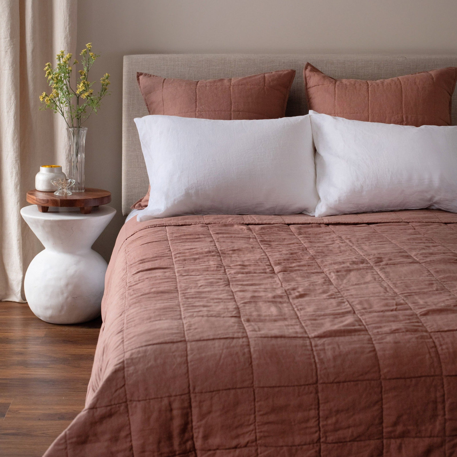 French Linen Box Stitch Quilted Euro Sham, Clay