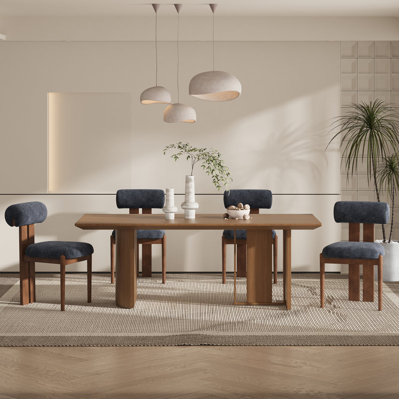 Modern Upholstered Dining Chairs with Solid Wood Legs, Dark Blue