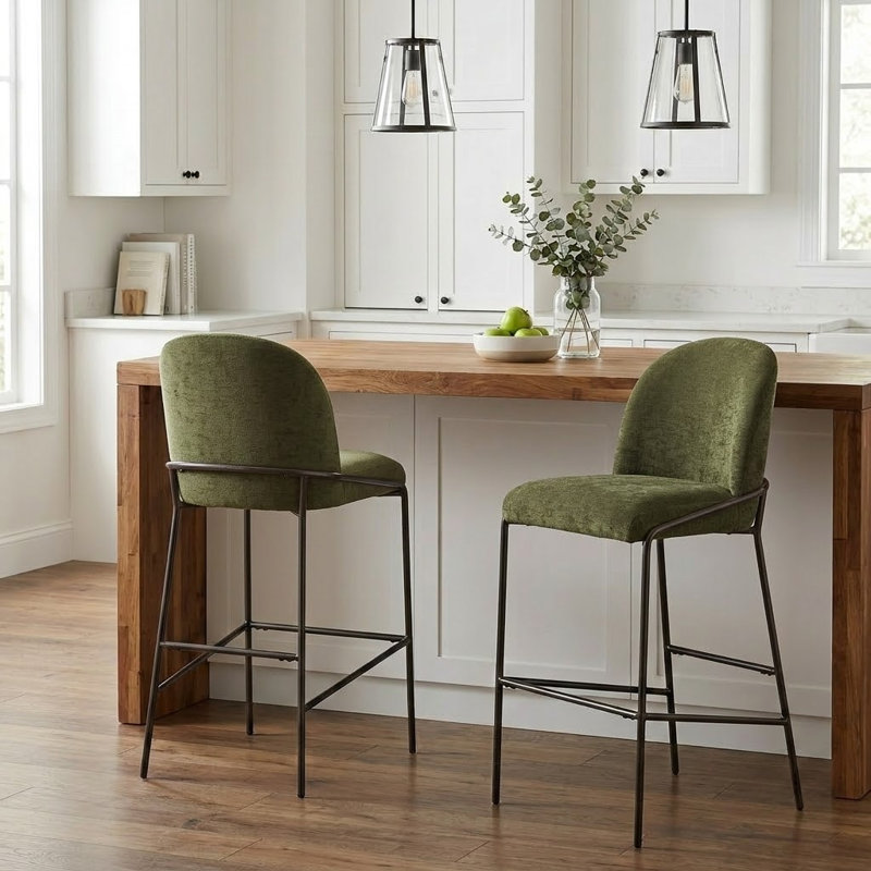 Ensemble de 2 tabourets de bar modernes et rembourrés pour cuisine ouverte, Vert