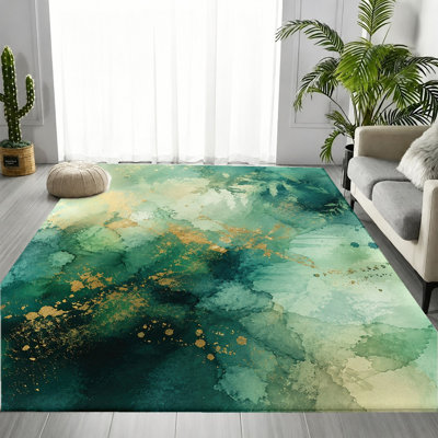 Tapis à motif abstrait délavé Emerald