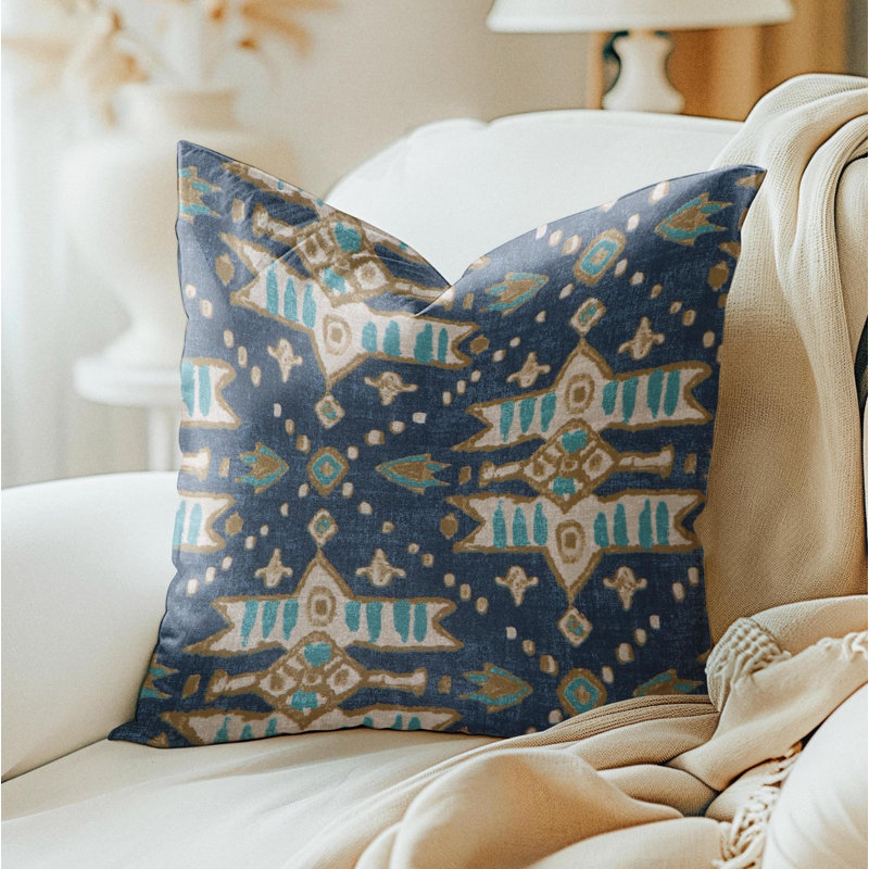 Housse de coussin Tribal bleu marine, Carré 17 po
