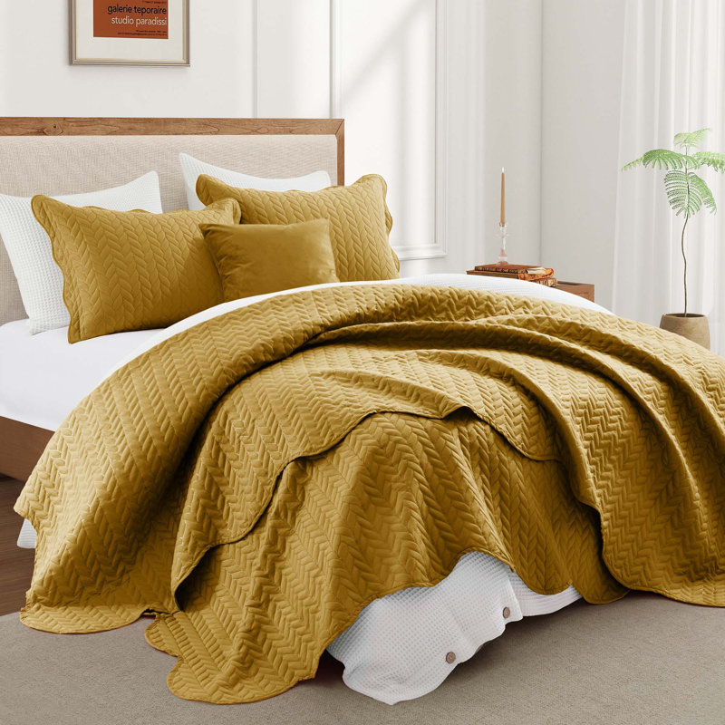 Embossed Microfiber Quilt Coverlet Set, California King ( 118 Inc x 106 Inc ), Orche