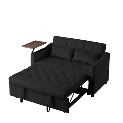 Lit, dossier et siège en velours noir moderne, avec table d'appoint pivotante à 360 °, se transforme en douceur au lit, 3 positions réglables pour un confort accru, pieds en plastique, table à étapes de montage simple, apparence,