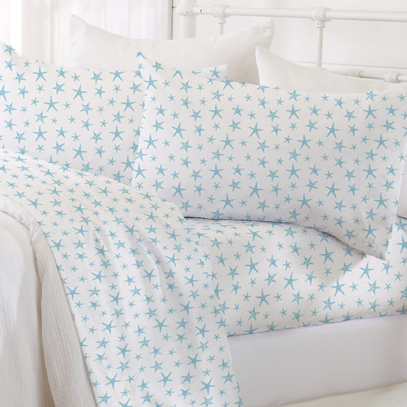 Ensemble de draps en microfibre ultra doux, Ensemble de draps pour lit simple avec un drap-hou, Bleu étoile de mer