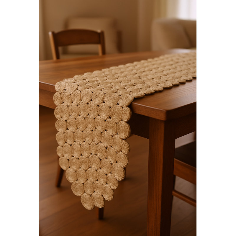 80" Natural Geometric Circles Scalloped Shape Jute Table Runner