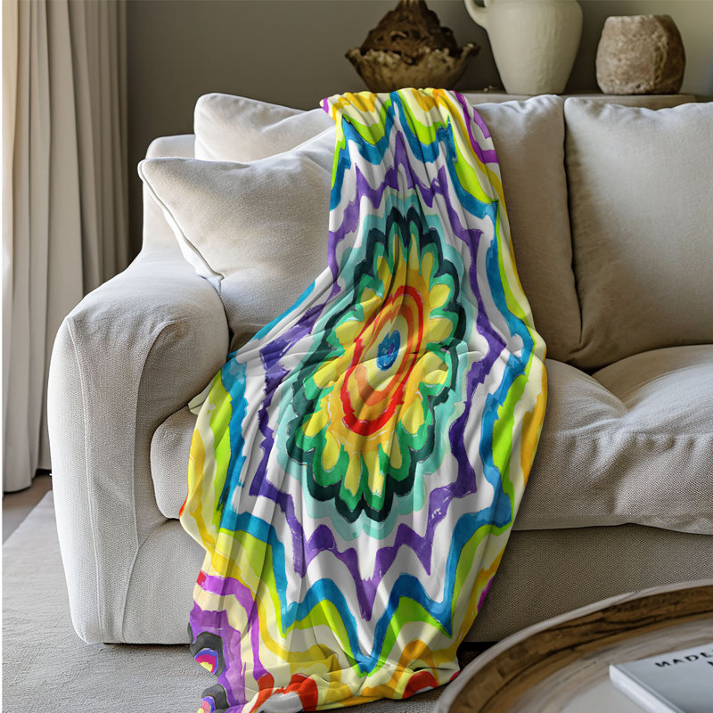 Jeté psychédélique Mandala Delight - 1 pièce Sher, Lit simple