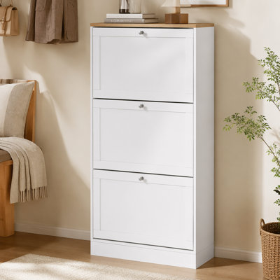 Narrow Shoe Storage Cabinet  Entryway with 3 Flip Drawers and Adjustable Shelves