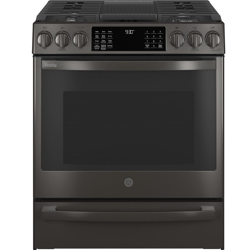 GE Profile Smart Appliances 30" 5.6 cu. ft. Smart Slide-In Gas with No Preheat Air Fry, Black Stainless Steel