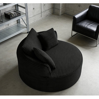 Chaise ronde, méridienne d'appoint moderne en velours côtelé à assise profonde et siège arrondi avec 3 coussins pour le bureau de la chambre à coucher, aucun assemblage requis