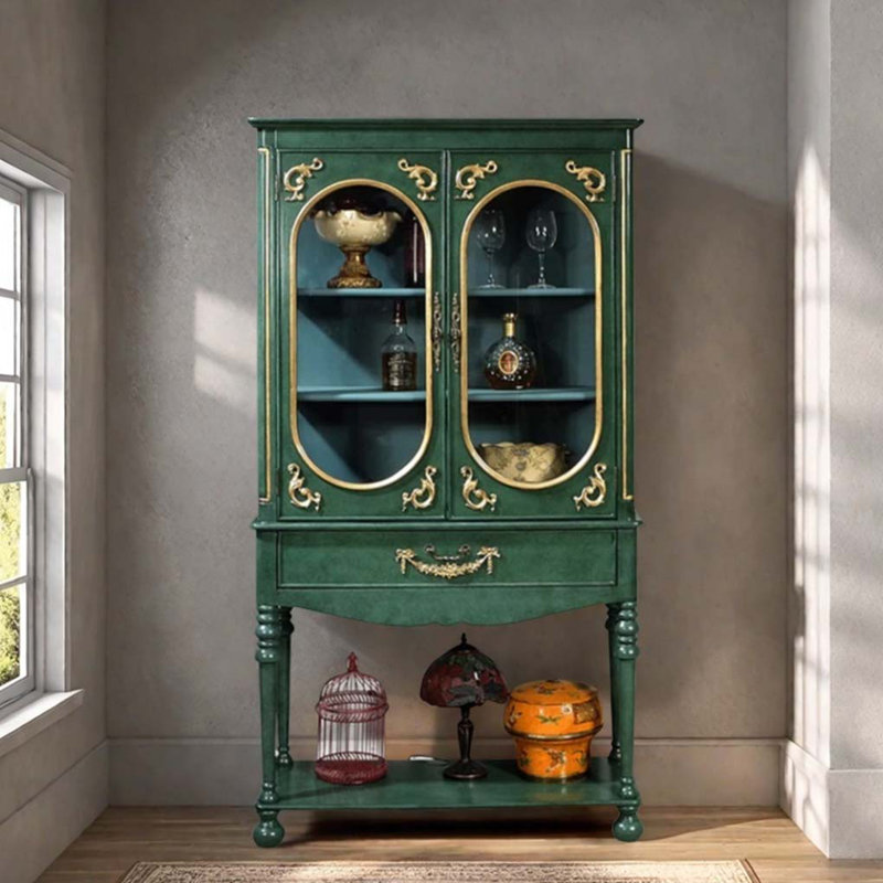 Vintage Hand Carved Display Cabinet Bookcase