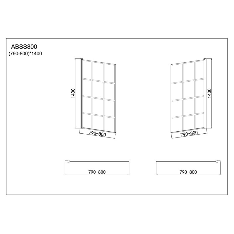Bath Screens 6mm W x 1400mm H Fixed Glass Panel with Glass