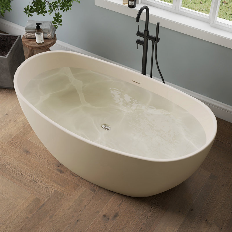 Tidal 60'' Acrylic Freestanding Tub Freestanding Soaking Bathtub, Milk Coffee