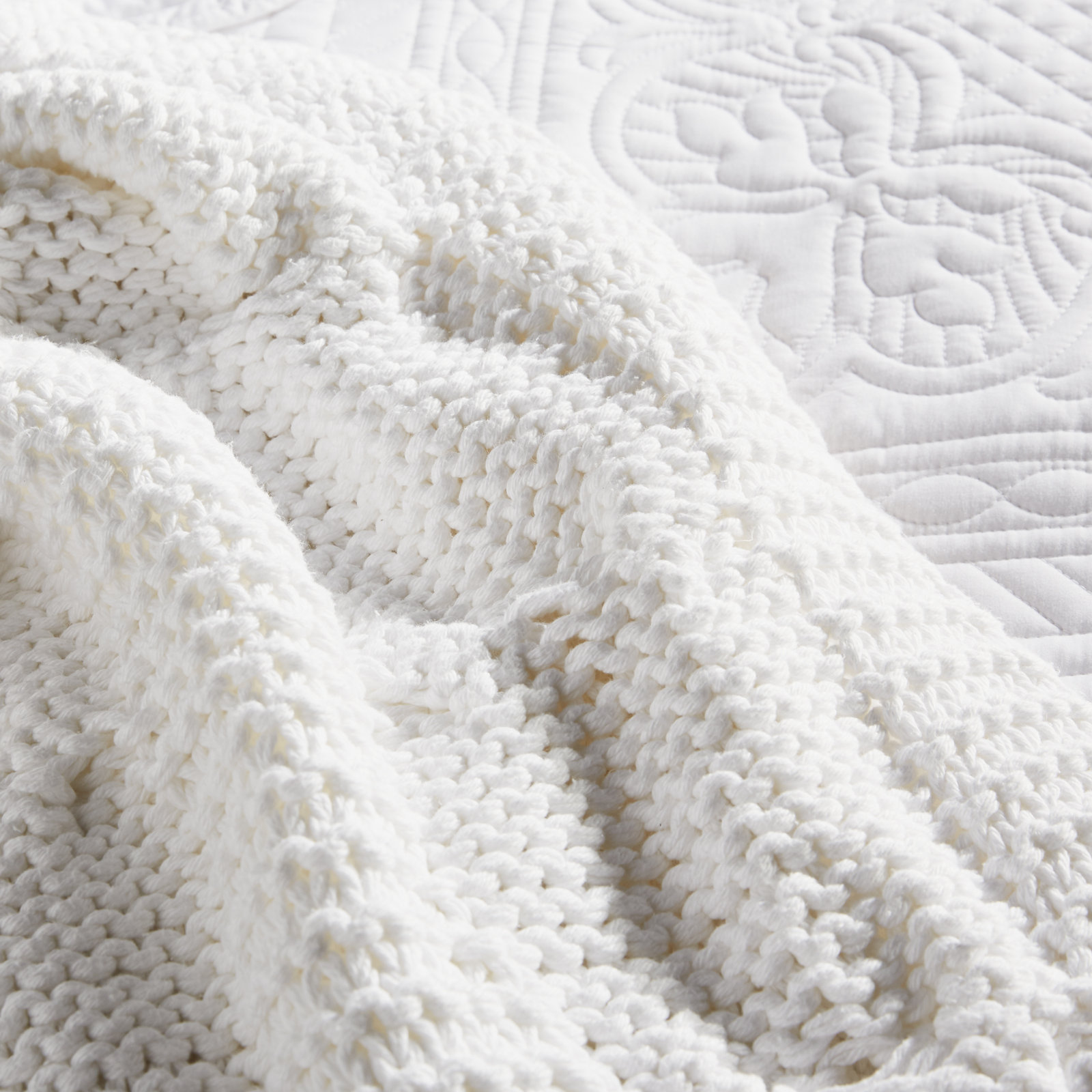 Wildomar Cotton Knitted Throw Blanket, White