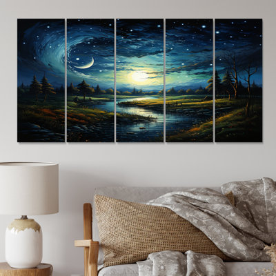 Chef-d'œuvre nuit étoilée par Vincent - 5 pièces sur toile tendue