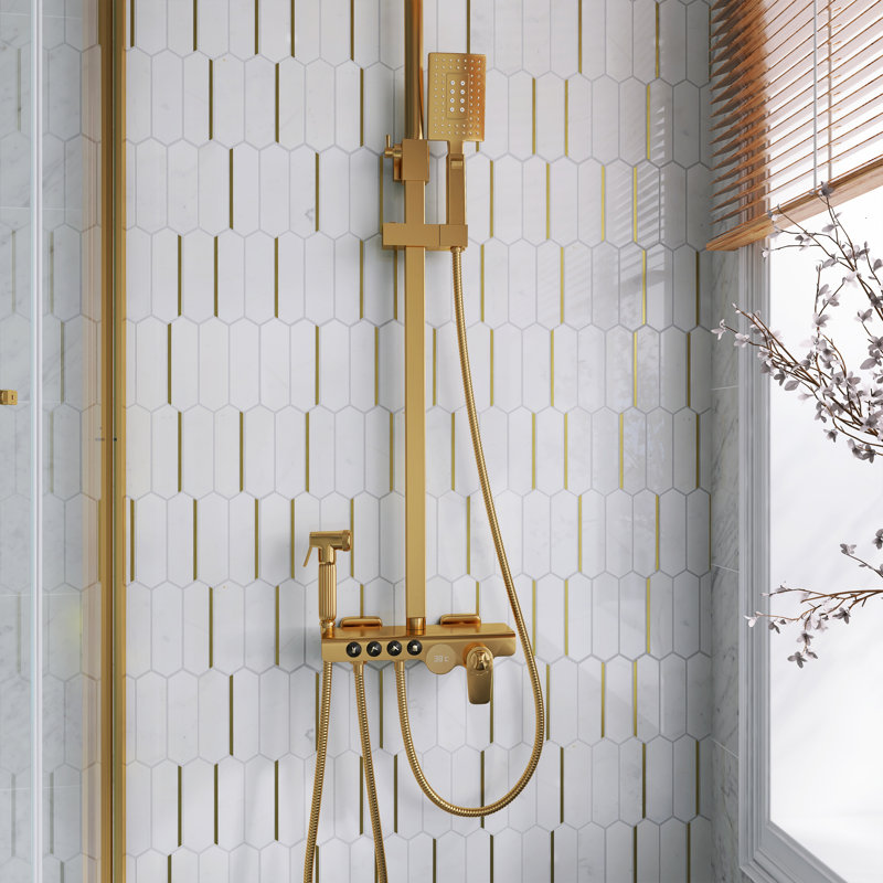 Natural Dorato 1" X 6" Marble Mosaic Wall Tile, White/Gold